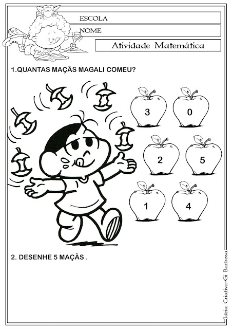 Atividade Matemática - Número 5 Turma da Mônica