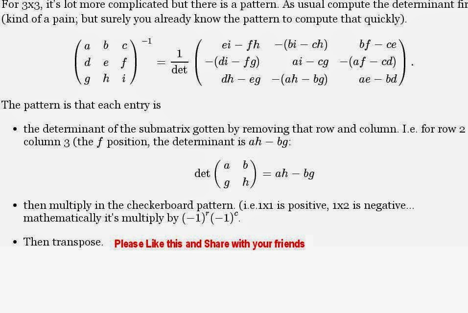 Here is the Trick To Find Inverse of a Matrix of Order 3*3 . This trick is also a shortcut to find inverse . This trick is useful in Board exams and in CET
