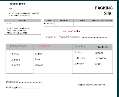 Advance Packing Slip Format