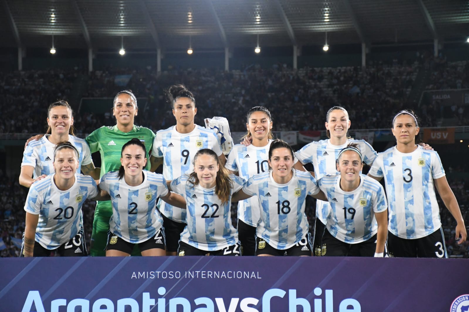 Formación de selección femenina de Argentina ante Chile, amistoso disputado el 7 de abril de 2022