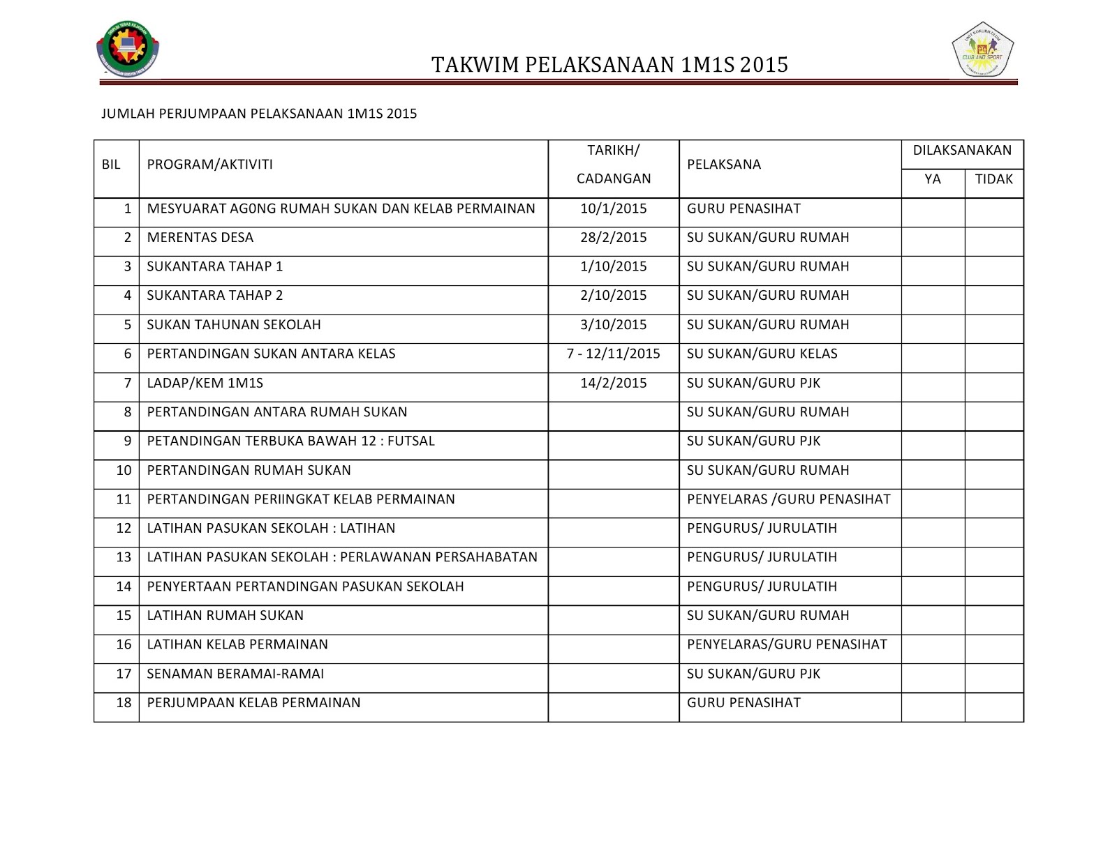 TAKWIM 1M1S 2015