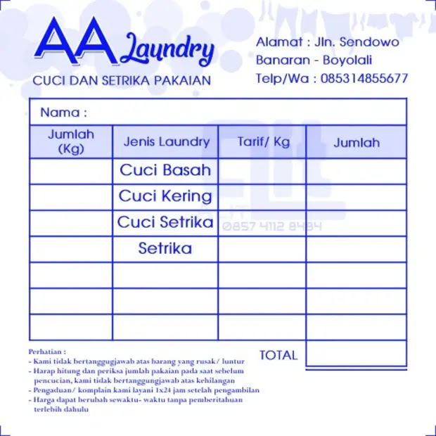 Nota laundry model 1 warna