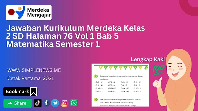 Jawaban Kurikulum Merdeka Kelas 2 SD Halaman 76 Vol 1 Bab 5 Matematika Semester 1 www.simplenews.me