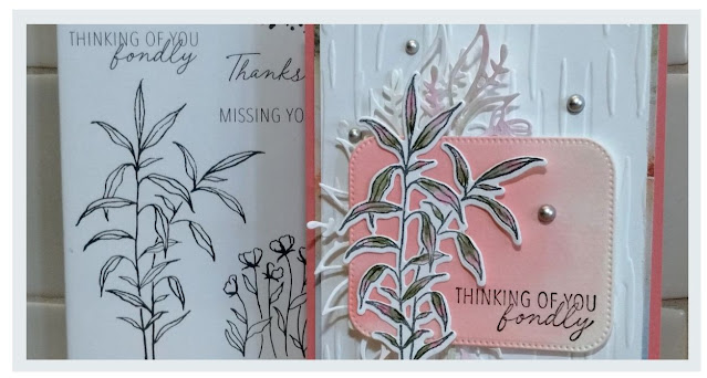 Rhapsody in craft, #rhapsodyincraft, #colourcreationsbloghop, Flirty Flamingo, #flirtyflamingo, Thoughtful Wishes, Thoughtful Wishes Bundle, Thoughtful Wishes Dies, Thoughtful Journey DSP, Birch Wood Embossing Folder, Water Colour, Water Color, Thinking of you, Thinking of you Card, Stampin' Up!, Art With Heart, #artwithheart, #loveitchopit
