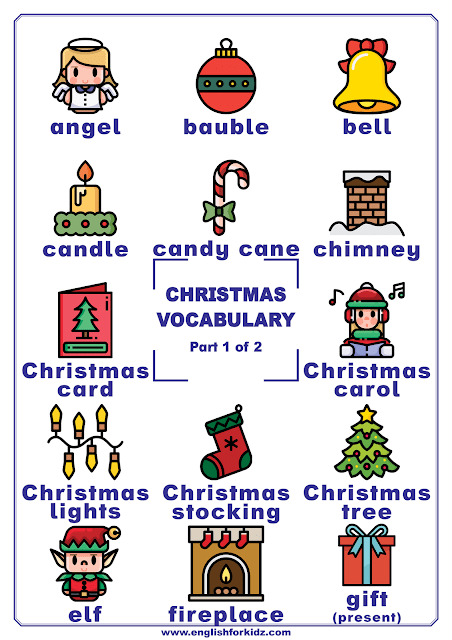 Christmas vocabulary - printable poster for English learners