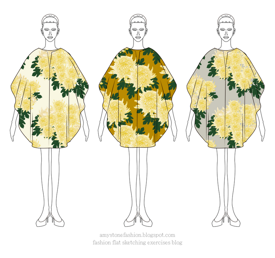 Chrysanthemum Print Dresses Drawing