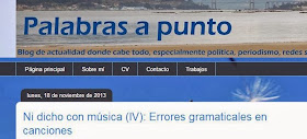 Captura del post sobre errores gramaticales de canciones en el blog