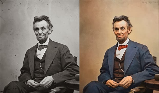 abe, abraham lincold, black and white to color, colorize