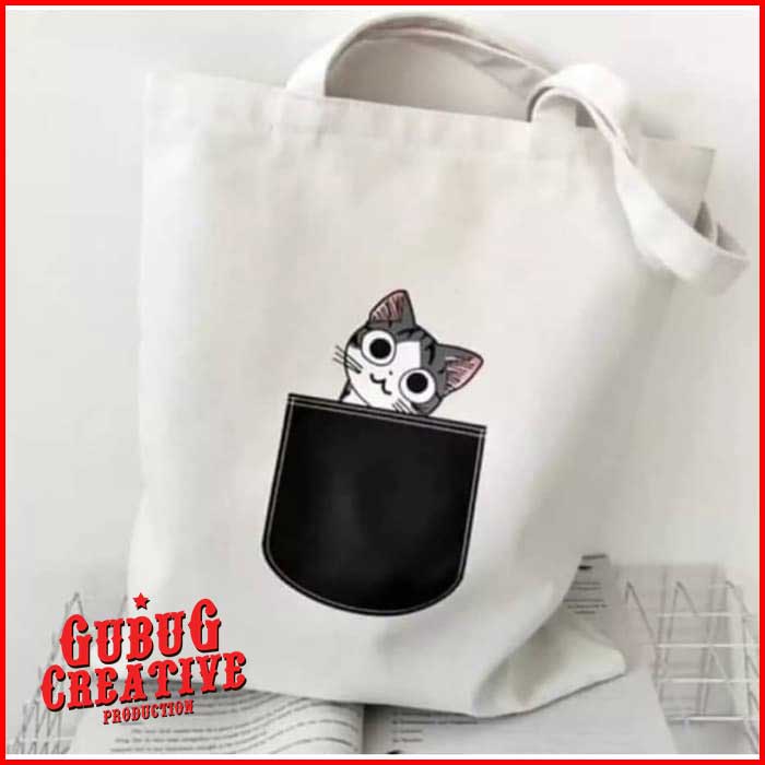 melayani pemesanan tote bag kucing bisa custom dengan desain bebas