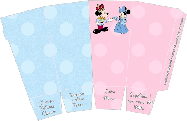 Mickey and Minnie King and Queen, Free Printable Pop Corn Box.