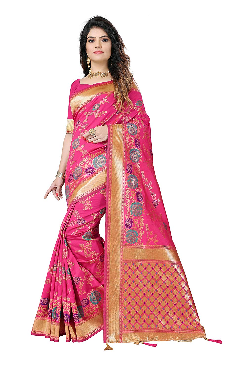 Silky Sarees Women Banarasi Silk Saree With Heavy Blouse Piece