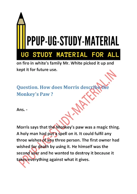 Question. How does Morris describe the Monkey's Paw? | ppup part 1 english composition 50 + notes pdf