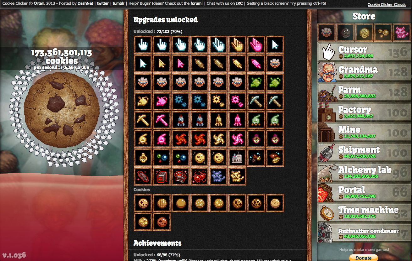 Main game interface in Cookie Clicker (left), and Candy Box 2