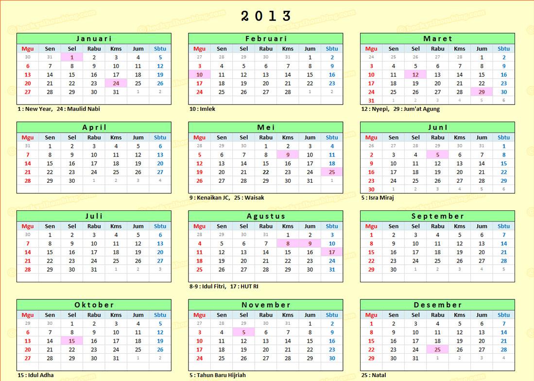 Jadwal Kalender 2013 - MADINA MADANI SATU