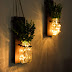 Rustic Mason Jar Sconces for Wall Decor, Farmhouse Home Decor with Pull Chain Switch, Eucalyptus Leaves and LED Strip Lights Design for Home Decoration - Reddish Brown (Set of 2)