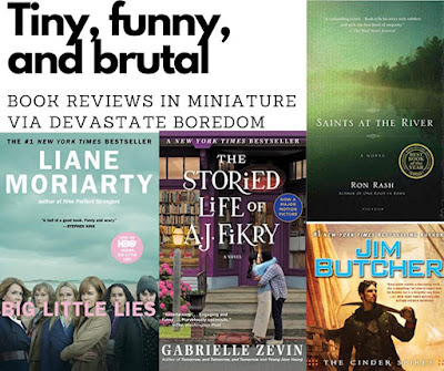 READ/ Don't Brutal Funny Book Reviews in Miniature, Big Little Lies, Storied Life of AJ Fikry, Aeronaut's Windlass via DevastateBoredom