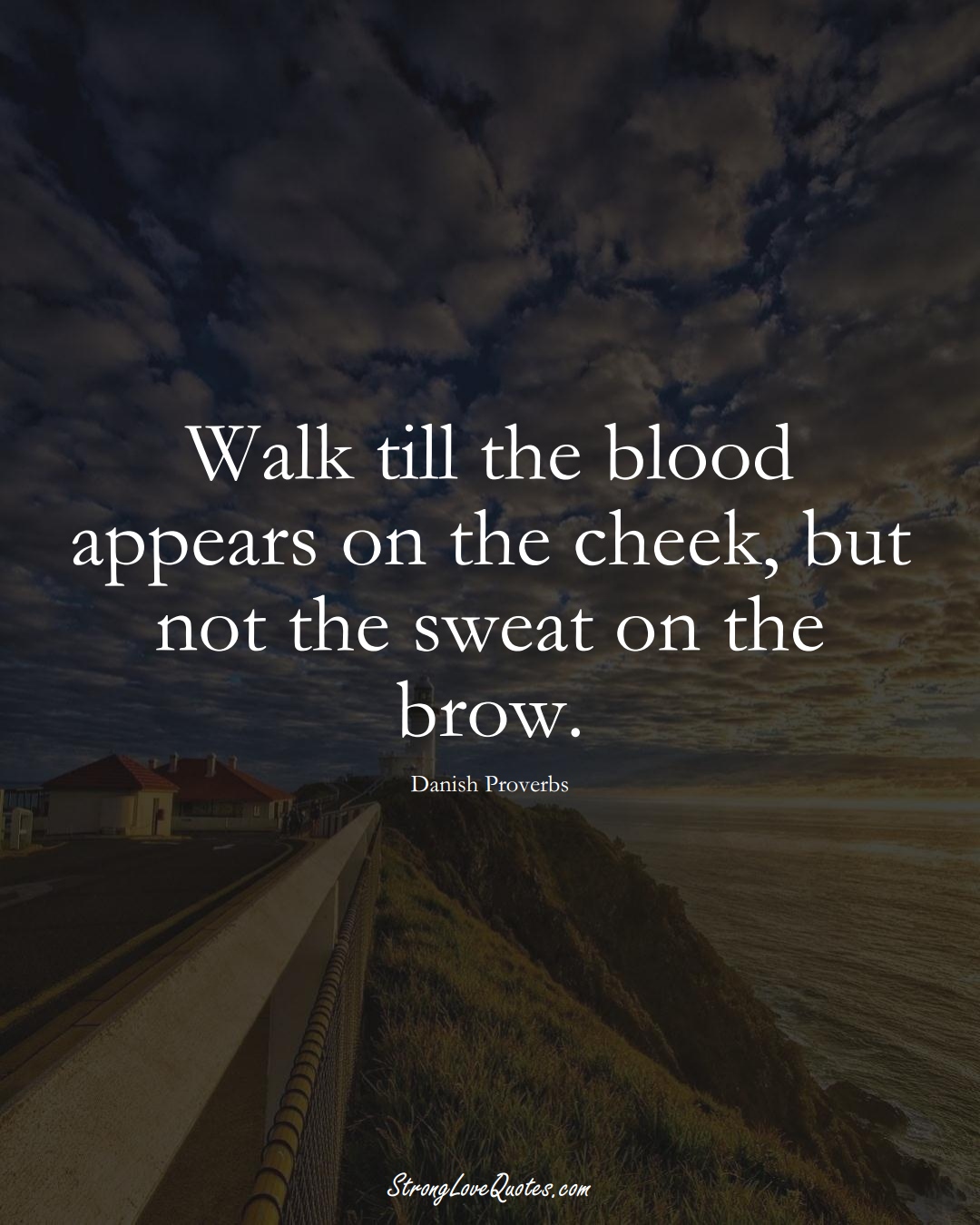 Walk till the blood appears on the cheek, but not the sweat on the brow. (Danish Sayings);  #EuropeanSayings
