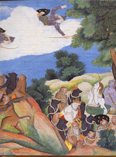 Indrajit, the son of Ravana and his most feared warrior, flies unseen in the sky raining down magical snake-arrows which blind Rama and his army, rending them powerless.