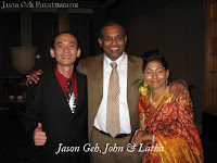 Band manager and keyboard player Jason Geh with wedding couple John Fernandez and Latha