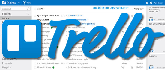 Outlook.com en tareas de Trello