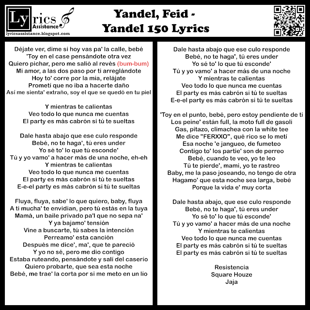 Yandel, Feid - Yandel 150 Lyrics | lyricsassistance.blogspot.com