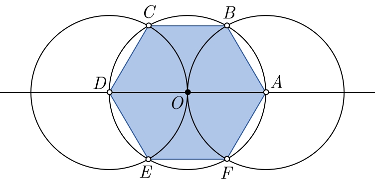 Construção geométrica de um hexágono regular - etapa 5