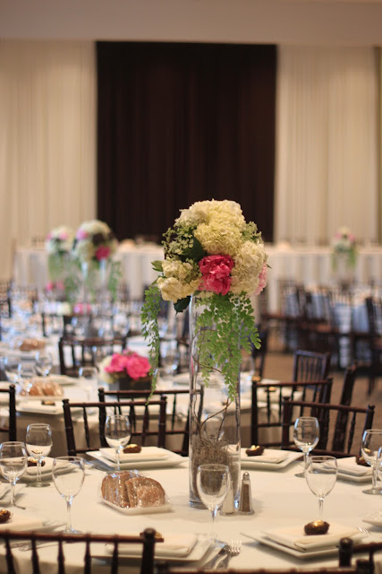 long head table seating the bridal party had a gorgeous ivory and brown