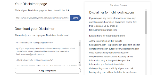 Halaman Disclaimer Berhasil Dibuat