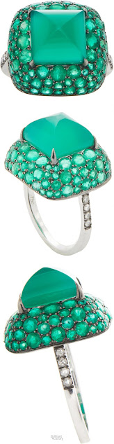 ♦Nam Cho18k white gold green multi-stone diamond ring #pantone #jewelry #green #brilliantluxury