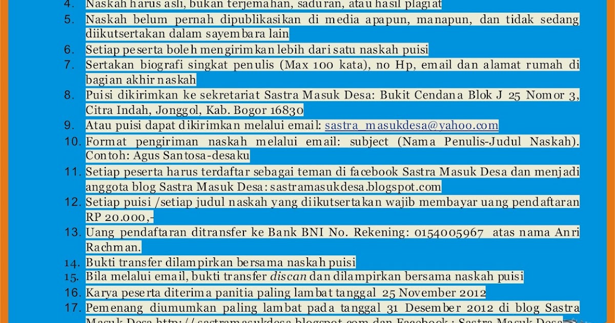 Sastra Masuk Desa: Lomba Tulis Puisi Sastra Masuk Desa