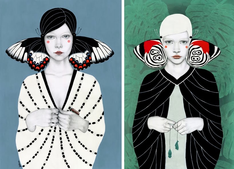Retratos matizados de mujeres fusionadas con ambientes abstractos por Sofia Bonati