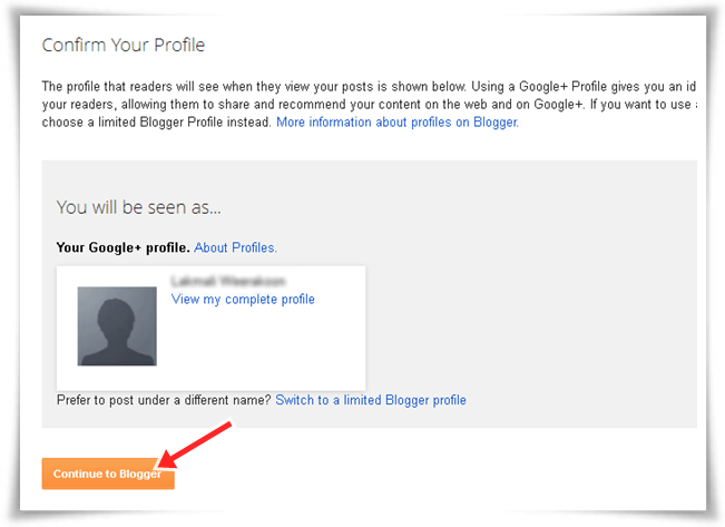 confirm your profile blogger screen shot