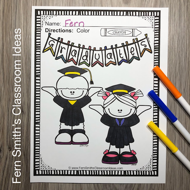 I LOVE Kindergarten graduation! Whether you celebrate as an entire grade level, or just in your classroom, it is a memory that parents and grandparents cherish forever! You can use these Graduation Coloring Pages as an invitation to attend, or as a blank rolled up certificate to hand to your students to color later at home, saving the actual certificate to give to their parents later as a nice keepsake. Fern Smith's Classroom Ideas