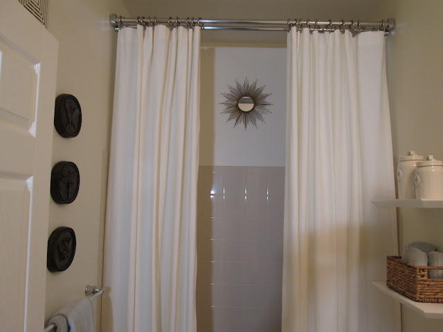 Guest Bathroom, Pottery Barn Drapes, Ceiling height shower curtain