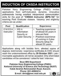 Pakistan Navy Engineering College Education Jobs in 2021