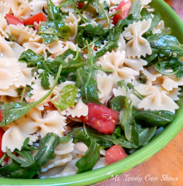 Pasta Salad with Arugula, Tomato and Basil - a cool meal for a hot summer day! ---Ms. Toody Goo Shoes