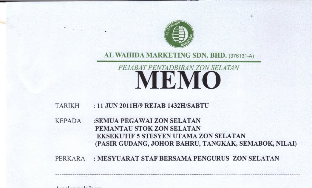 PEJABAT OPERASI ZON SELATAN: Memo Mesyuarat