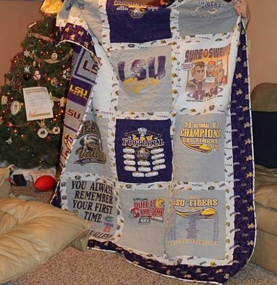 LSU fleece backed t-shirt quilt