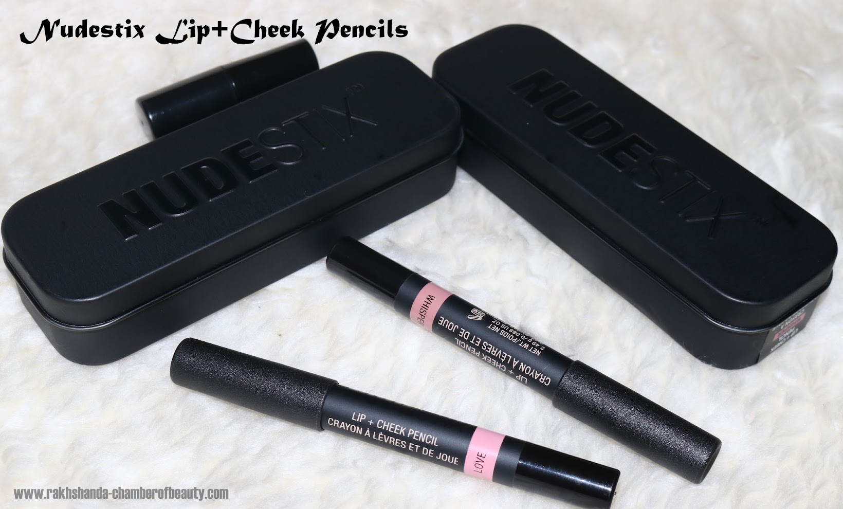 NUDESTIX Lip + Cheek Pencils Love and Whisper review, swatches