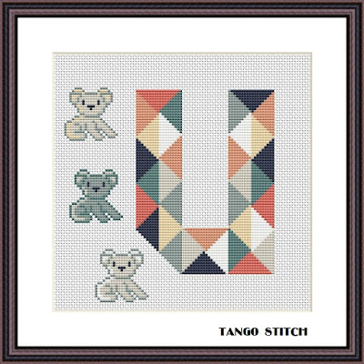 Letter U and cute koala nursery cross stitch pattern, Tango Stitch