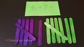 Learning Math with Popsicle Stick : addition of numbers for kindergarten @https://colorsofourrainbow.blogspot.com/