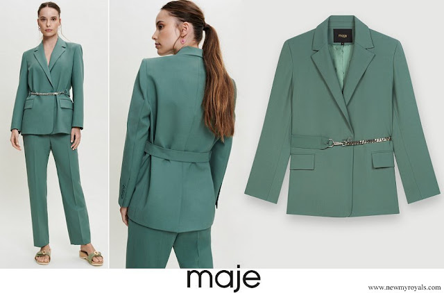 Princess Marie wore Maje Paris tailored jacket with chain belt and green pants