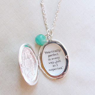 image mary poppins quote locket pendant necklace silver jade green vintage bead two cheeky monkeys practically perfect in every way...just as I suspected