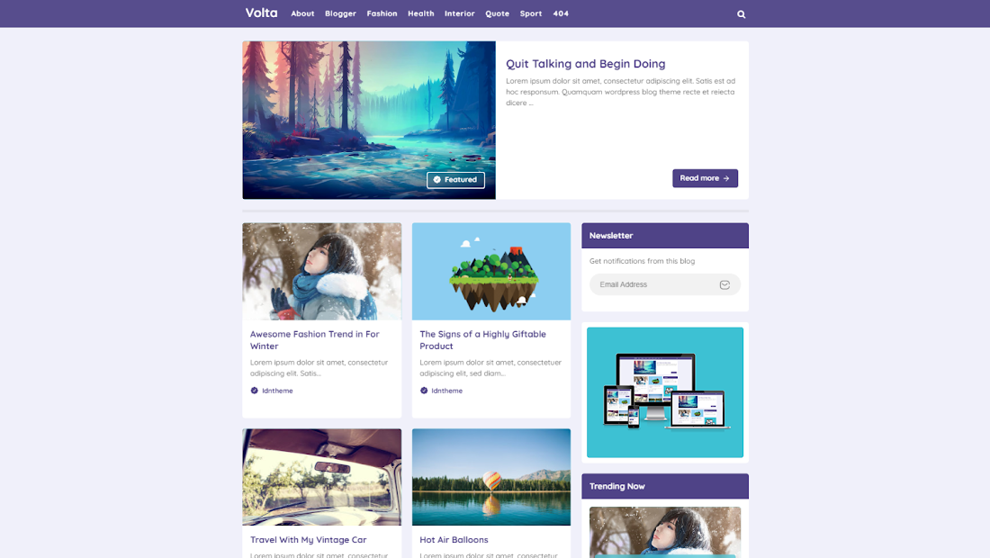 Volta responsive and fast Loading premium blogger template free download.