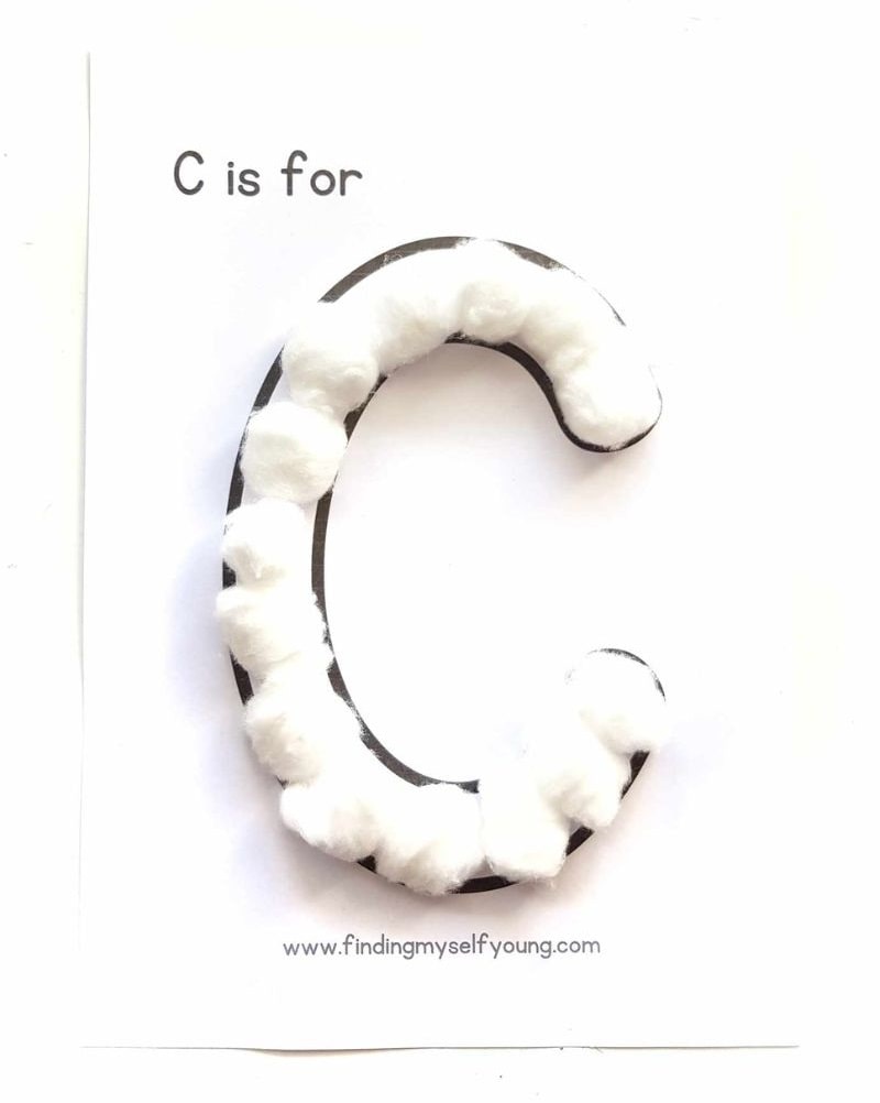 letter c made with cotton balls