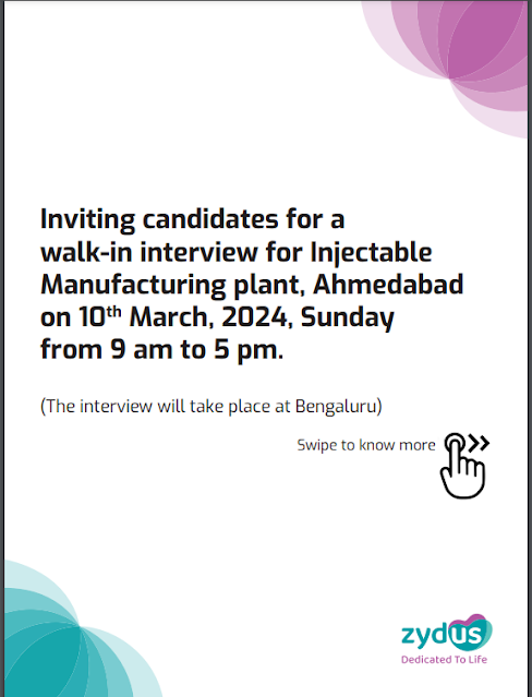 Zydus Walk In Interview For Manufacturing and Engineering