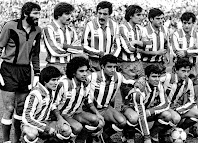 CLUB ATLÉTICO DE MADRID - Madrid, España - Temporada 1982-83 - Pereira, Votava, Arteche, Balbino, Clemente y Landáburu; Pedraza, Hugo Sánchez, Quique Ramos, Julio Prieto y Rubio - ATLÉTICO DE MADRID 0 REAL MADRID 0 - 23/01/1983 - Liga de 1ª División, jornada 21 - Madrid, estadio Vicente Calderón - El At. Madrid se clasificó 3º en la Liga, con Luis Aragonés de entrenador