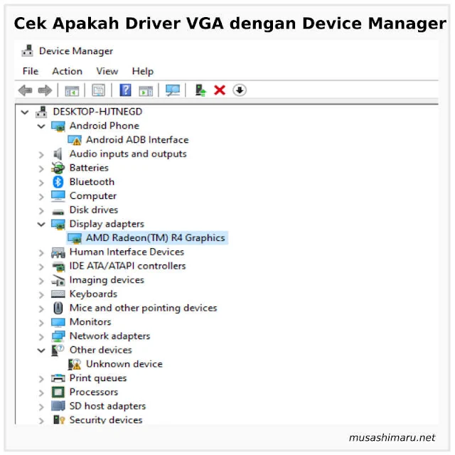 Cek Apakah Driver VGA dengan Device Manager