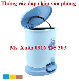 Thùng rác 20 lít đạp chân văn phòng màu xanh dương nhạt