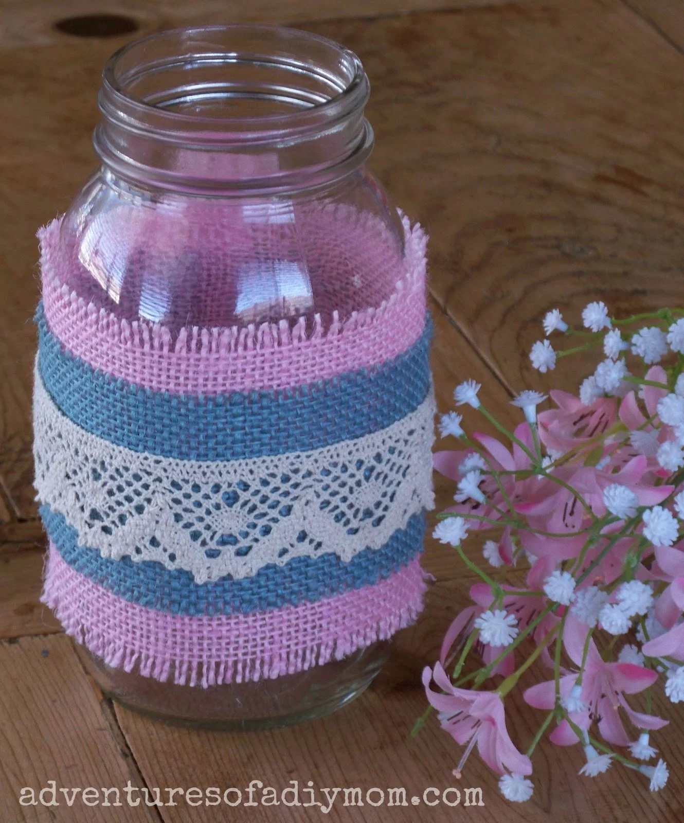 Burlap and Lace Mason Jars